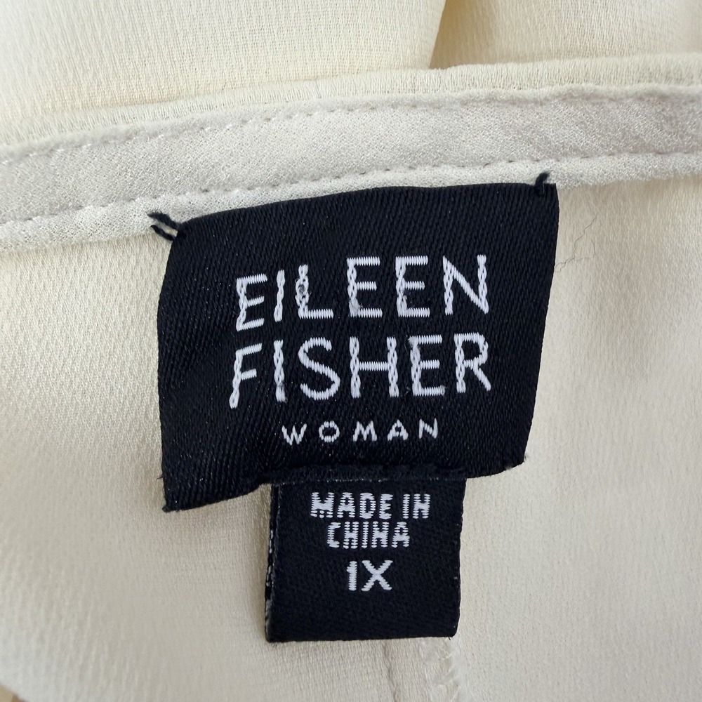 Eileen Fisher Silk Blend Pull On Pants Cream Wide Leg 1X Elastic Waist - Picture 9 of 11